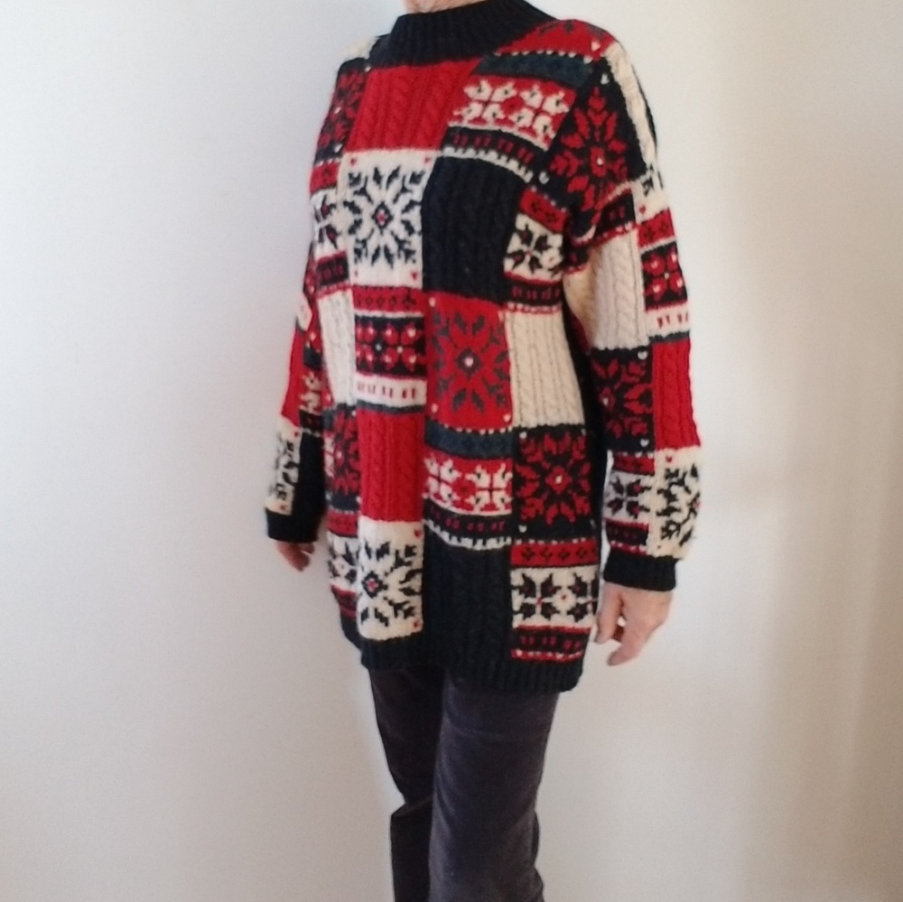 VTG Prides Landing Women WOOL Winter, Snowflake KNIT Patchwork Sweater - Picture 8 of 14